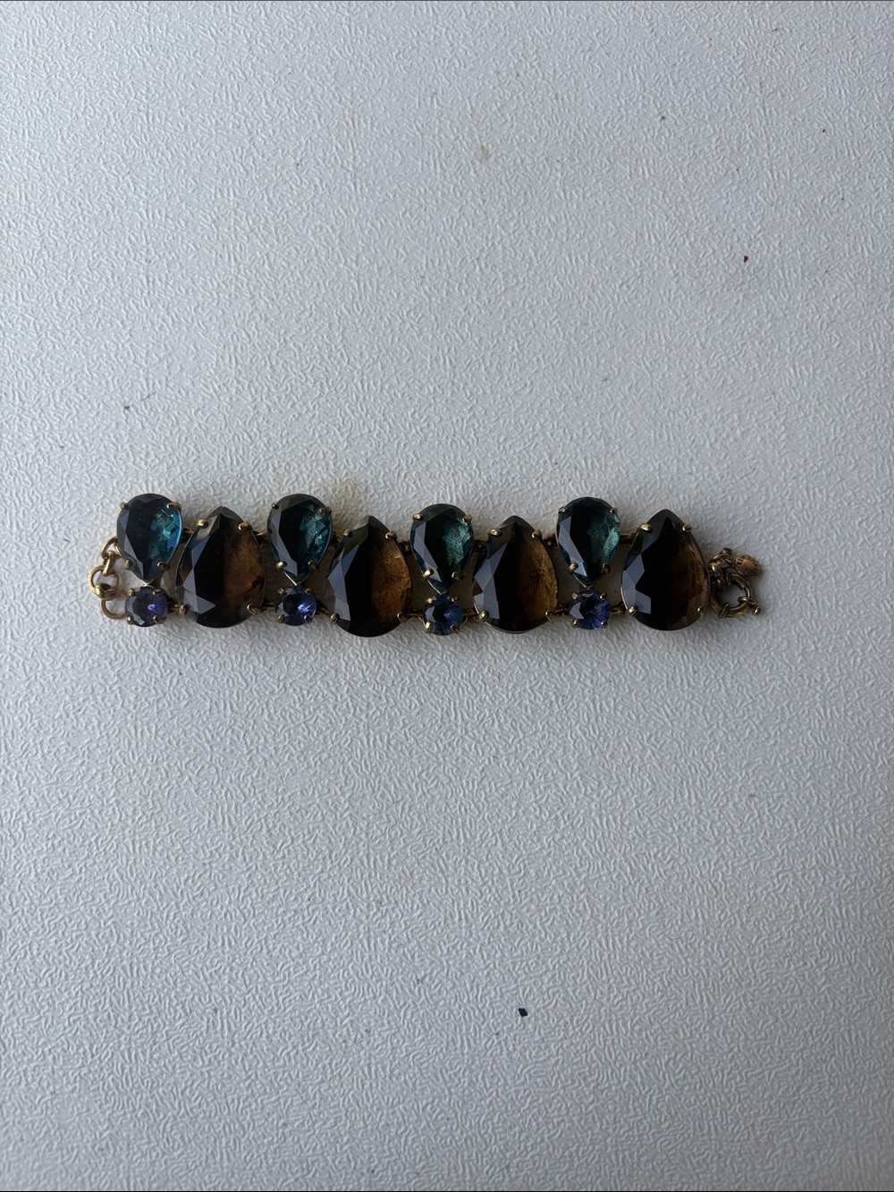 Gold-Tone Teardrop Bracelet with Blue and Amber Crystals